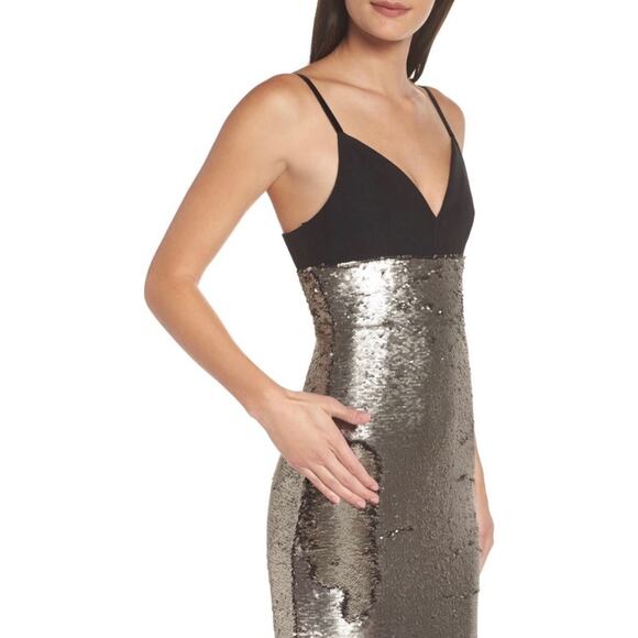Bronx and Banco Silverfox Sequin Midi Dress in Black/ Silver Pewter, Size 6 - Picture 2 of 8